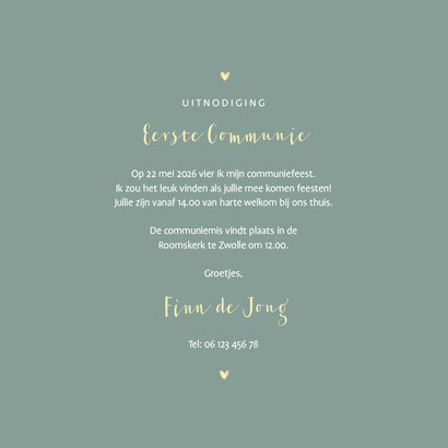 Communiekaart gouden hartjes en sterren aanpasbaar 3