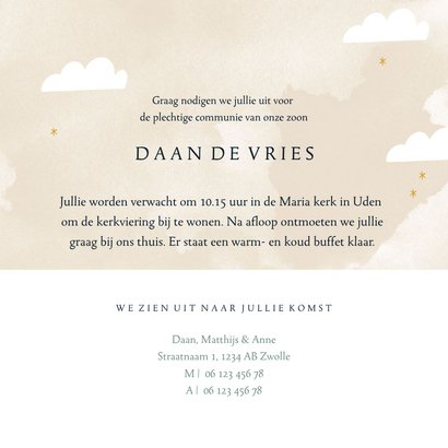 Communiekaart hip regenboog, maantje wolkjes 3