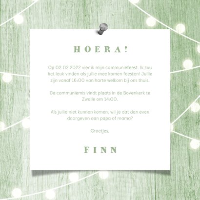Communiekaart houtlook groen lampjes met foto 3