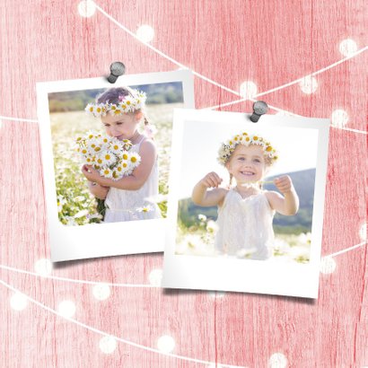 Communiekaart houtlook roze lampjes met foto 2