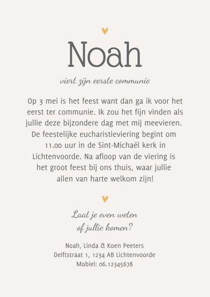 Communiekaart koala goud hartjes 3