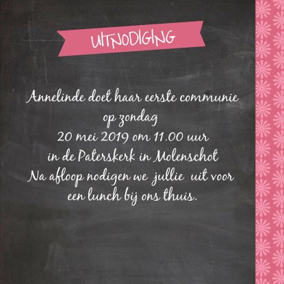 Communiekaart krijtbord roze 3