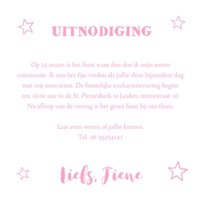 Communiekaart meisje foto roze vlakken 3