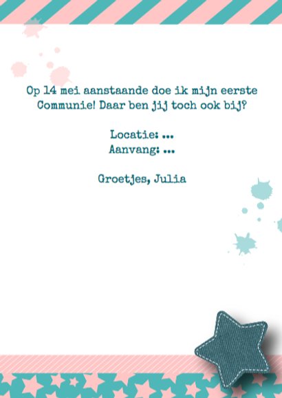 Communiekaart meisje sterren stoer foto 3