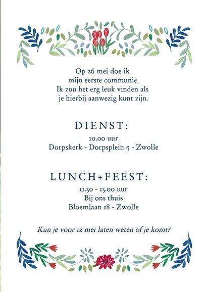 Communiekaart met foto bloemen en konijntjes 3