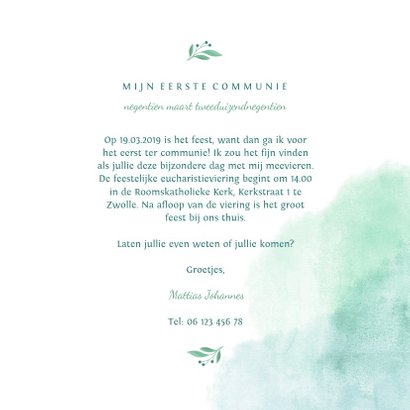 Communiekaart met waterverf en duif van bloemen 3