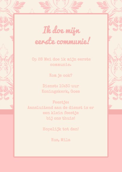 Communiekaart roze Label Stempel 3