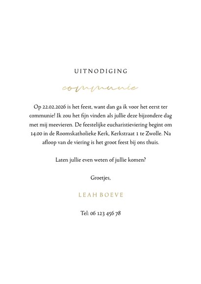 Communiekaart simpel met goudlook communie en foto 3