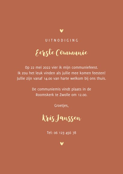 Communiekaart simpel met goudlook sterretjes en hartjes 3