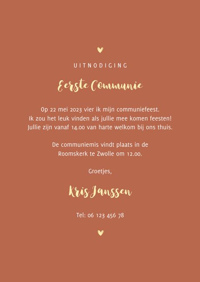 Communiekaart simpel met goudlook sterretjes en hartjes 3