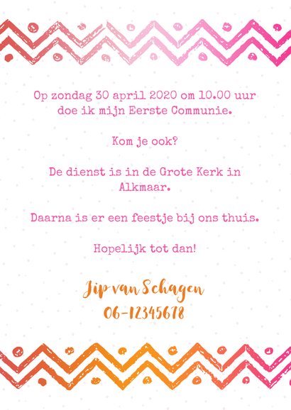 Communiekaart washi tape roze-oranje 3