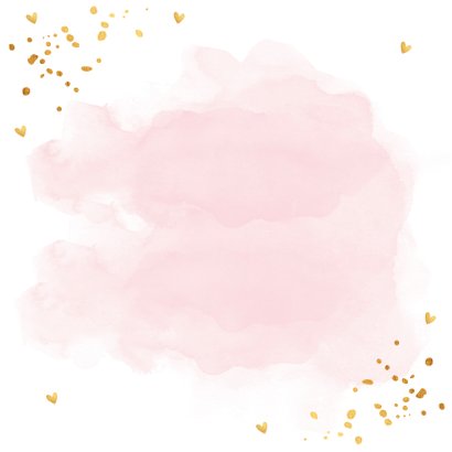 Communiekaart waterverf roze foto goudlook meisje Achterkant