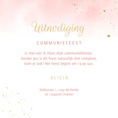 Communiekaart waterverf takjes goud hartjes foto 3