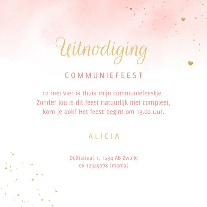 Communiekaart waterverf takjes goud hartjes foto 3