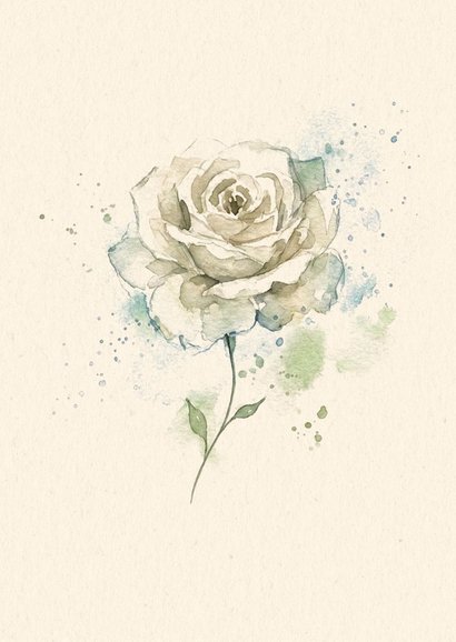 Condoleance kaart met witte aquarel roos 2