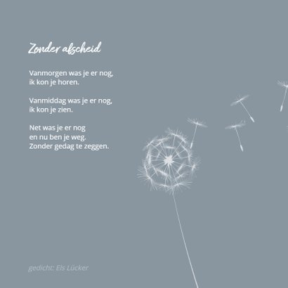 Condoleance paardenbloem en gedicht zonder afscheid 2