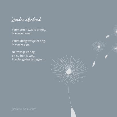 Condoleance paardenbloem en gedicht zonder afscheid 2