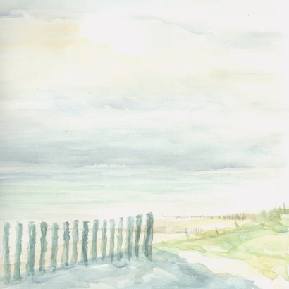 Condoleance waterverf zee strand en de zon door de wolken 2