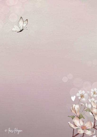 Condoleancekaart bloesem met witte vlinders en hartjes 2