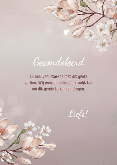 Condoleancekaart bloesem met witte vlinders en hartjes 3