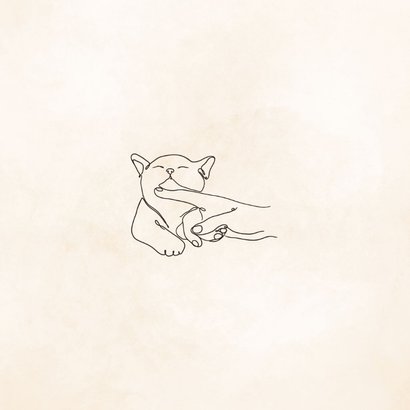 Condoleancekaart kat met lijntekening en naam beige 2