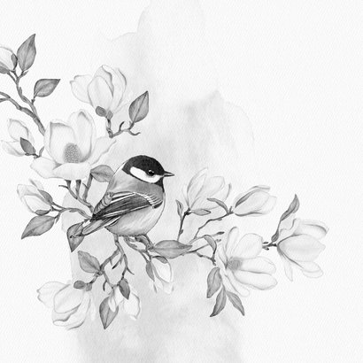 Condoleancekaart magnolia met vogel 2