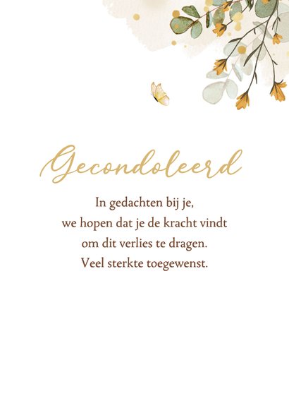 Condoleancekaart sterkte bloemen geel vlinders waterverf 3