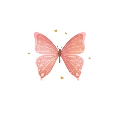 Condoleancekaart vlinder waterverf hartjes roze 2