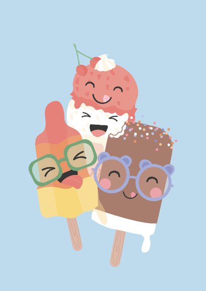 Coole bedankkaart met illustratie van vrolijke ijsjes 2