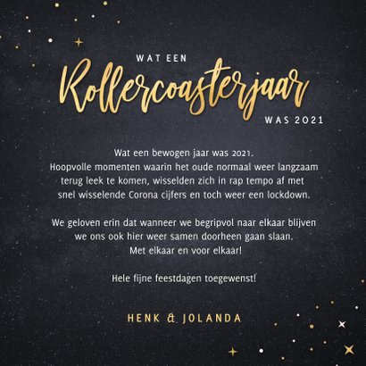 Corona kerstkaart - rollercoaster jaar 2021 met arrenslee 3