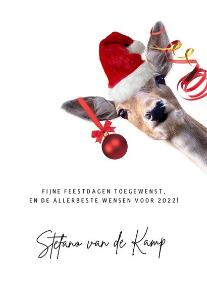 Corona kerstkaart zelf de slingers ophangen met hert 3