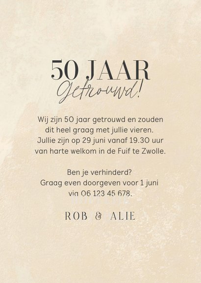 Crèmekleurige uitnodiging 50-jarig jubileum en twee foto's 3