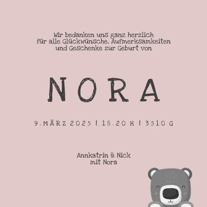 Dankeskarte Geburt Bär rosa Foto Innenseite 3
