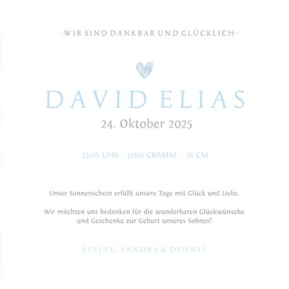 Dankeskarte Geburt klassisch Babyfüße hellblau Foto innen 3