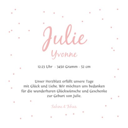 Dankeskarte Herzen rosa und Foto innen 3