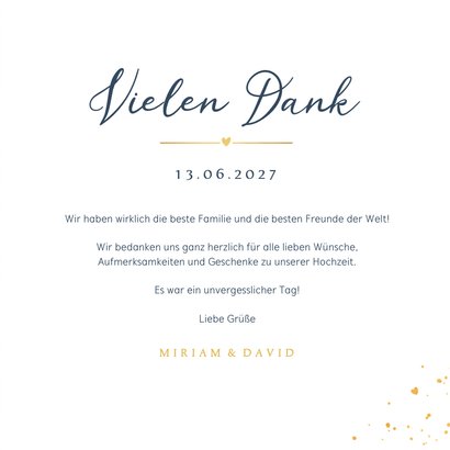 Dankeskarte Hochzeit Fotos Blau mit Gold 3