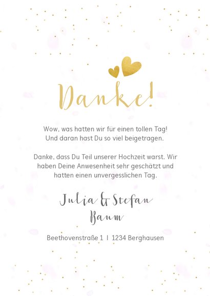 Dankeskarte Hochzeit mit Fotocollage und goldener Schrift 3