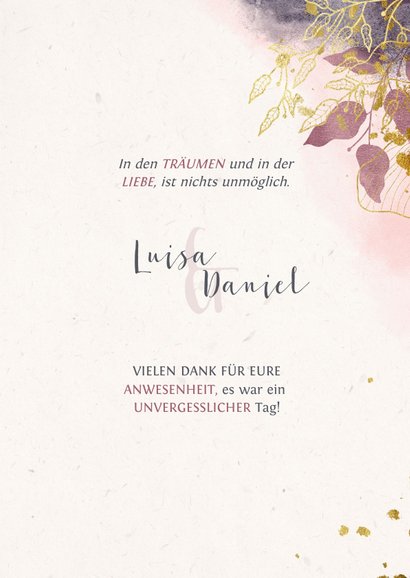 Dankeskarte Hochzeit stilvolle Blumen und Foto 3