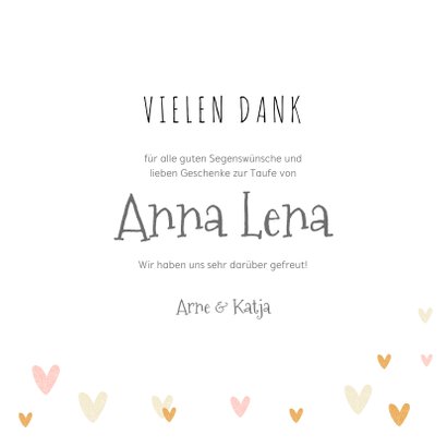 Dankeskarte Taufe Fotos und kleine Herzen 3