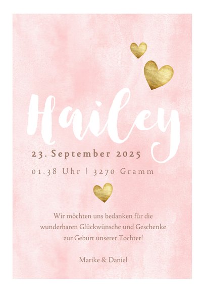Dankeskarte zur Geburt eigene Fotos Aquarell rosa 3