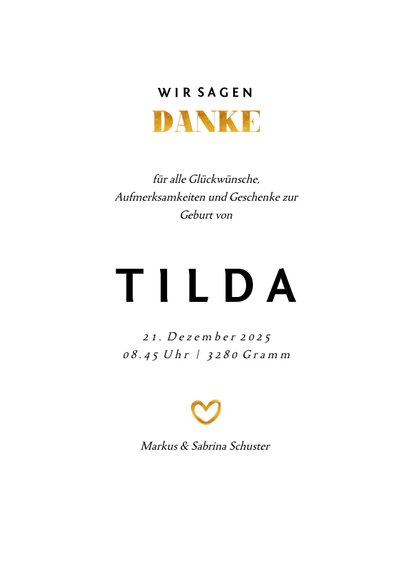 Dankeskarte zur Geburt Foto Akzente in Goldlook 3