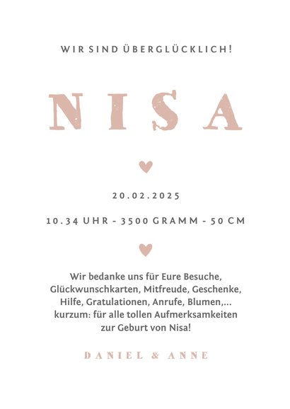 Dankeskarte zur Geburt zwei Giraffen rosa Foto innen 3