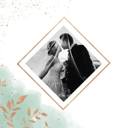 Dankeskarte zur Hochzeit Aquarell mintgrün mit Foto 2