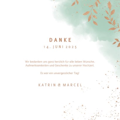 Dankeskarte zur Hochzeit Aquarell mintgrün mit Foto 3