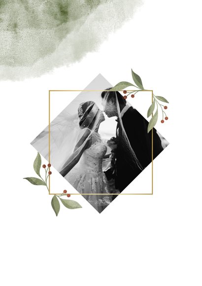 Dankeskarte zur Hochzeit Aquarell & Zweige mit Foto 2