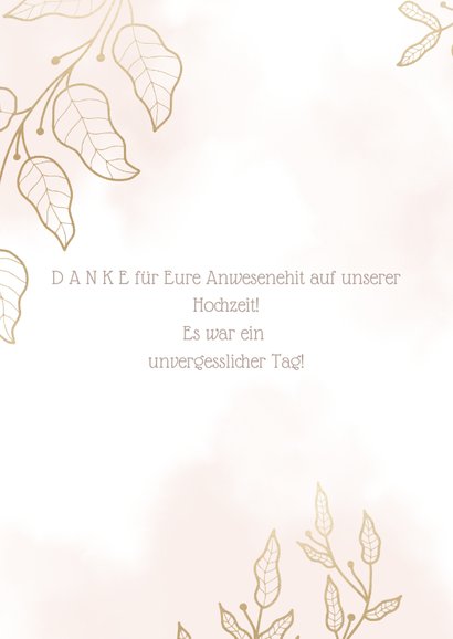 Dankeskarte zur Hochzeit mit Foto und eleganten Blumen 2