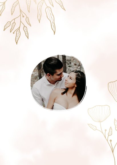 Dankeskarte zur Hochzeit mit Foto und eleganten Blumen 3