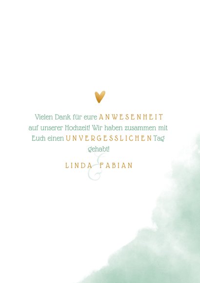 Dankeskarte zur Hochzeit mit Foto und goldenen Herzen 3