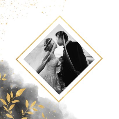 Dankeskarte zur Hochzeit mit Foto, Wasserfarbe und Zweigen 2