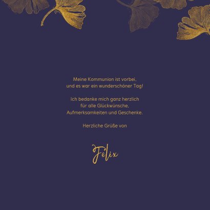 Danksagung Kommunion Foto & Gingkoblätter Stempel blau 3
